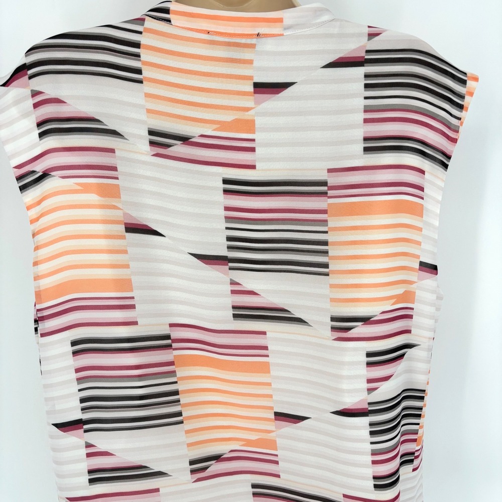 Le Chateau Womens XL Ruffle Front Geometric Striped Sleeveless Blouse Ivory NWT - Picture 4 of 6